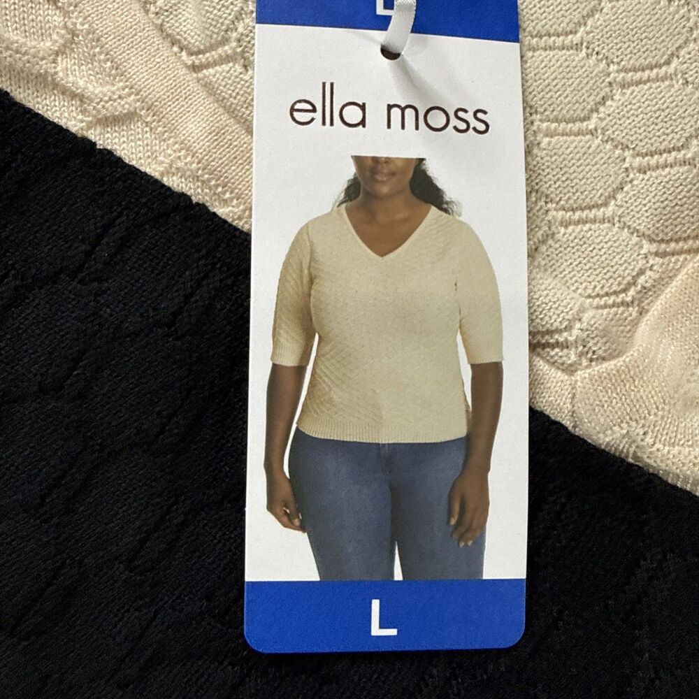 Ella Moss 2 Piece Women's Elbow Sleeve black And Cream Sweater NWT - Picture 3 of 5